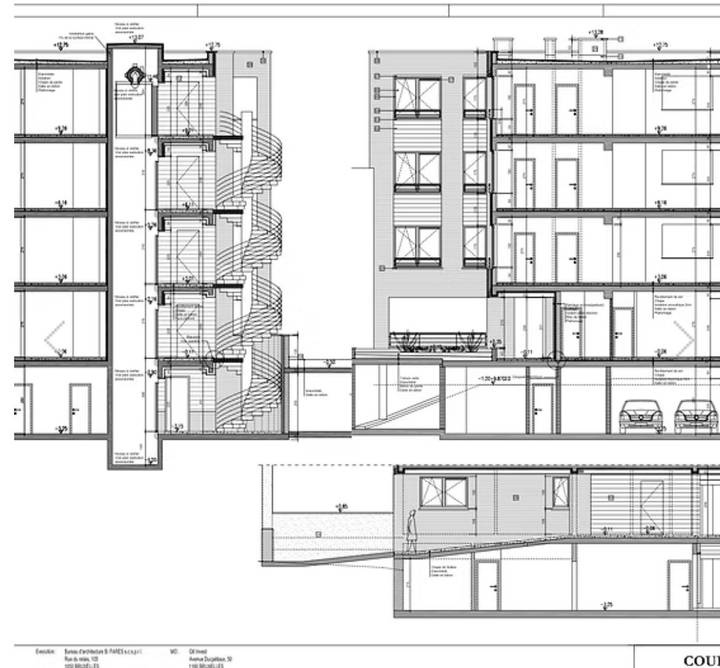Coupe technique du bâtiment, projet Rue de Senne